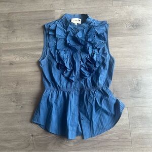EUC Blue Robin ruffled sleeveless button down blouse - size 8